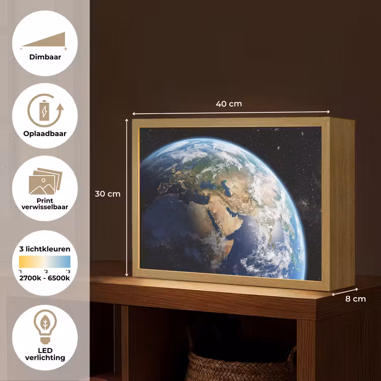 Aarde - Ruimte - Blauw - Groen Light Box met batterij (Wandlamp) middel -USP_websiteoverzichtNL