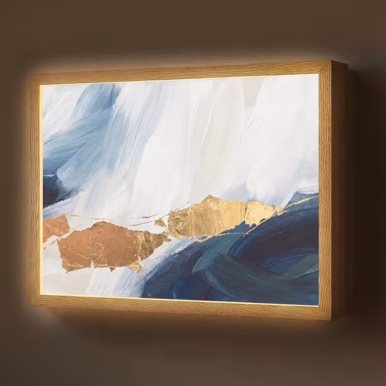 Abstract - Acryl - Blauw - Goud - Elegant Light Box met batterij (Wandlamp) middel -z3d_website