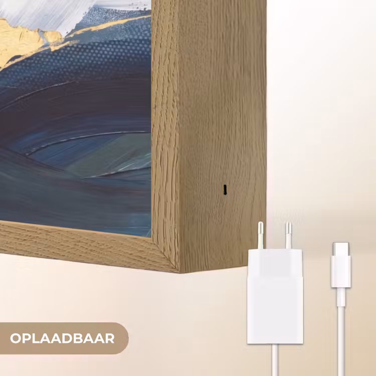Abstract - Acryl - Blauw - Goud - Elegant Light Box met batterij (Wandlamp) middel -USP_websiteoplaadbaarNL
