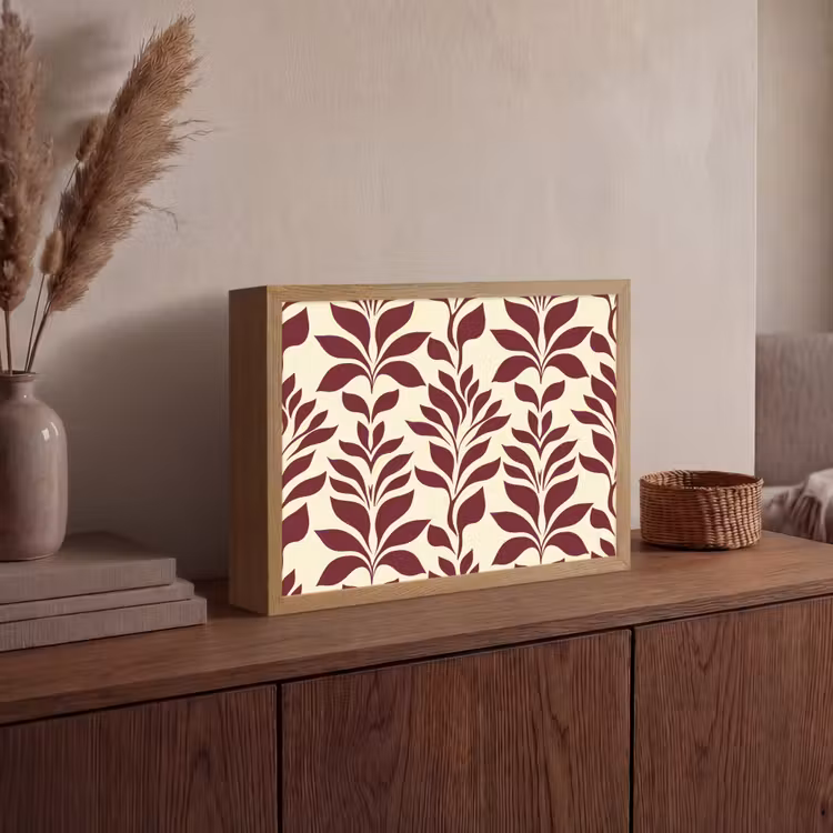 Abstract - Bladeren - Burgundy Light Box met batterij (Wandlamp) middel 907 -sfeer2