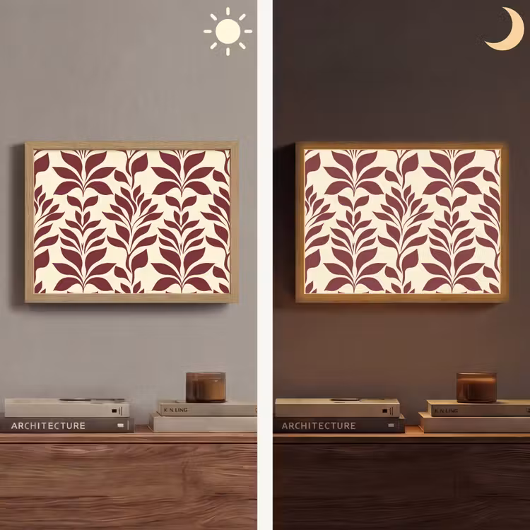 Abstract - Bladeren - Burgundy Light Box met batterij (Wandlamp) middel 907 -sfeer3