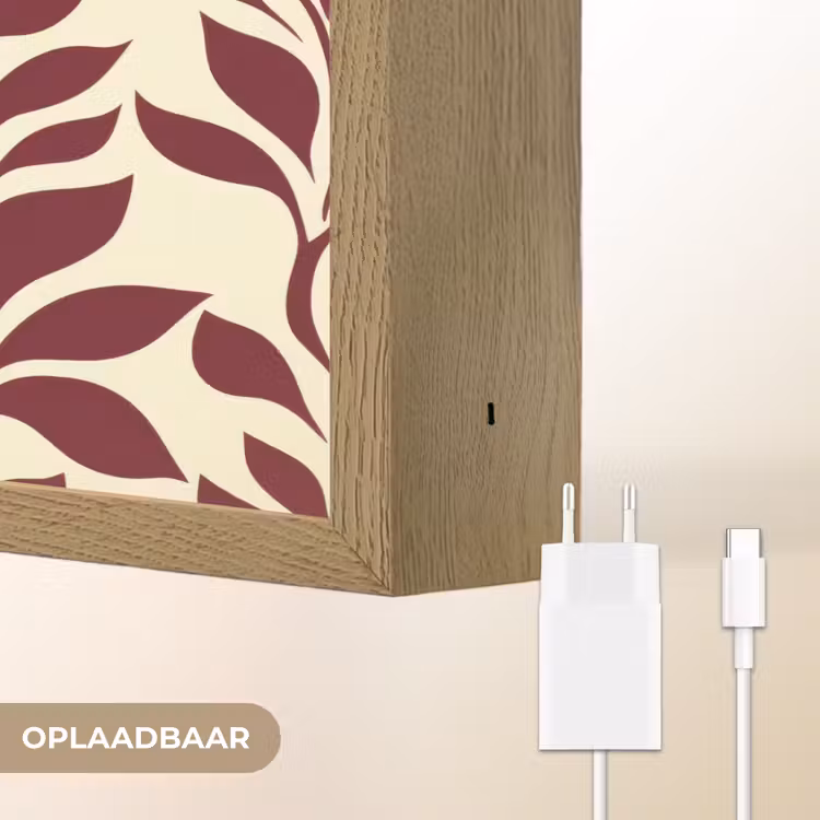 Abstract - Bladeren - Burgundy Light Box met batterij (Wandlamp) middel 907 -USP_websiteoplaadbaarNL