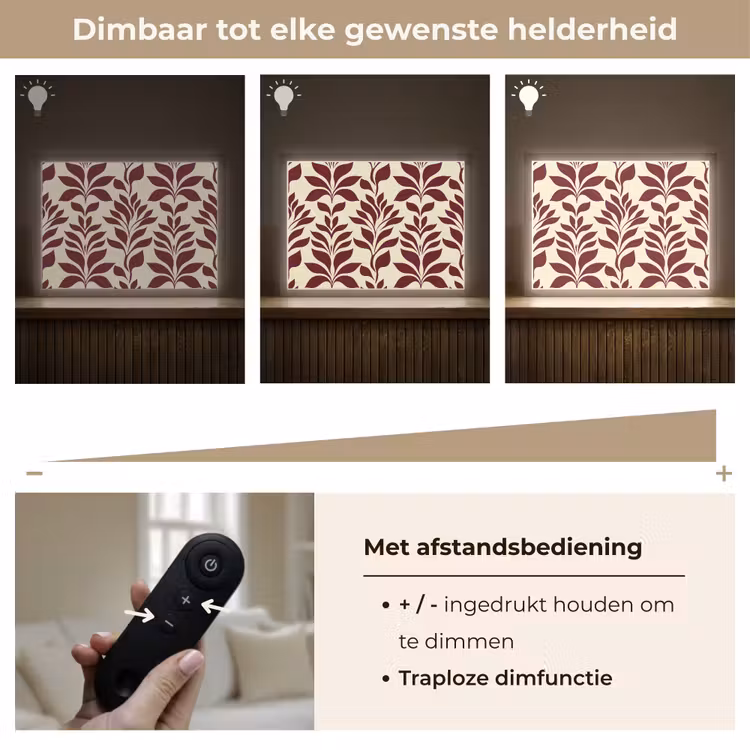Abstract - Bladeren - Burgundy Light Box met batterij (Wandlamp) middel 907 -USP_dimbaarNL