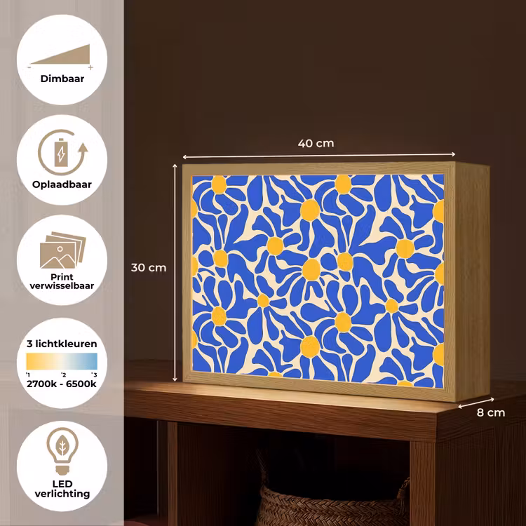 Abstract - Bloem - Blauw Light Box met batterij (Wandlamp) middel 907 -USP_websiteoverzichtNL