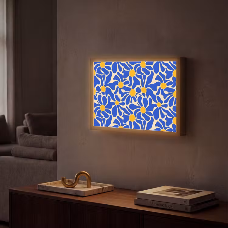 Abstract - Bloem - Blauw Light Box met batterij (Wandlamp) middel 907 -sfeer1