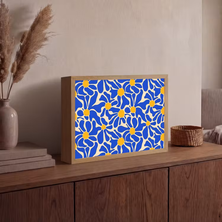 Abstract - Bloem - Blauw Light Box met batterij (Wandlamp) middel 907 -sfeer2