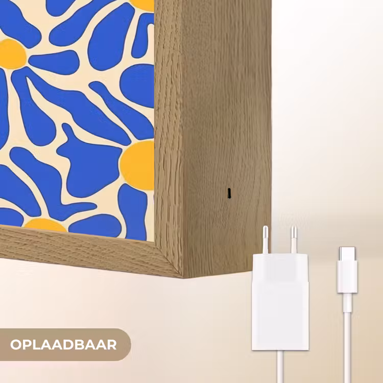 Abstract - Bloem - Blauw Light Box met batterij (Wandlamp) middel 907 -USP_websiteoplaadbaarNL