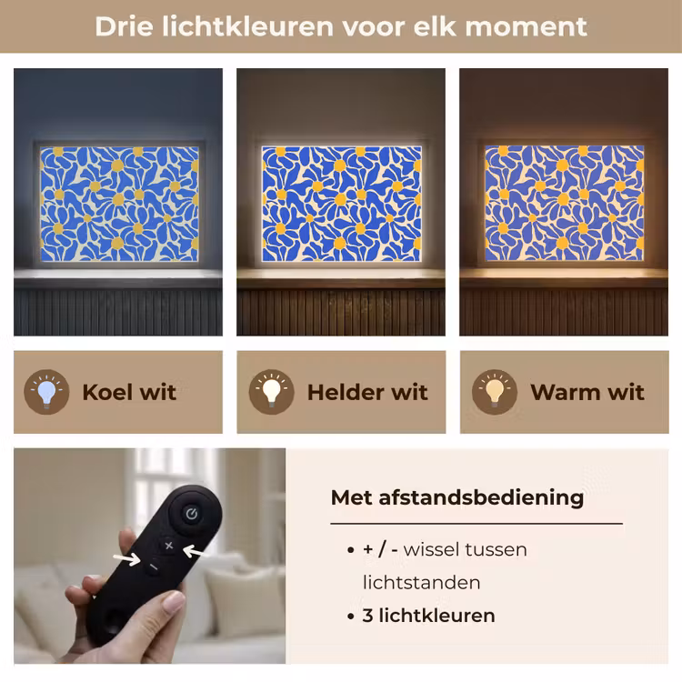 Abstract - Bloem - Blauw Light Box met batterij (Wandlamp) middel 907 -USP_lichtkleurNL