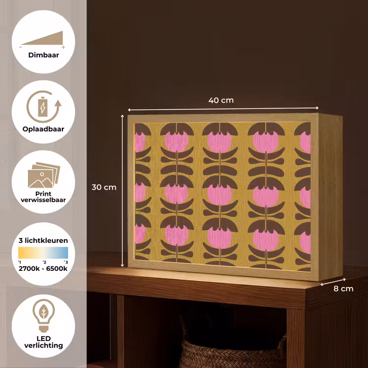 Abstract - Bloemen - Roze Light Box met batterij (Wandlamp) middel 907 -USP_websiteoverzichtNL