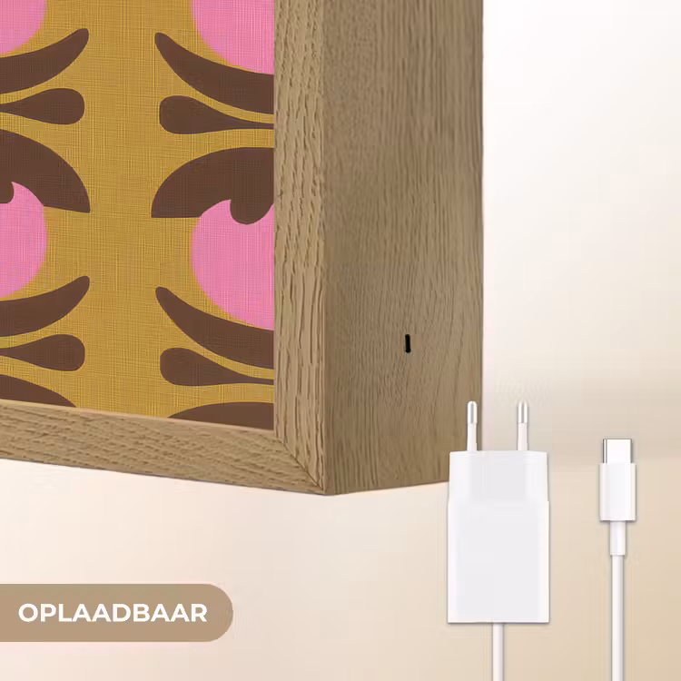 Abstract - Bloemen - Roze Light Box met batterij (Wandlamp) middel 907 -USP_websiteoplaadbaarNL