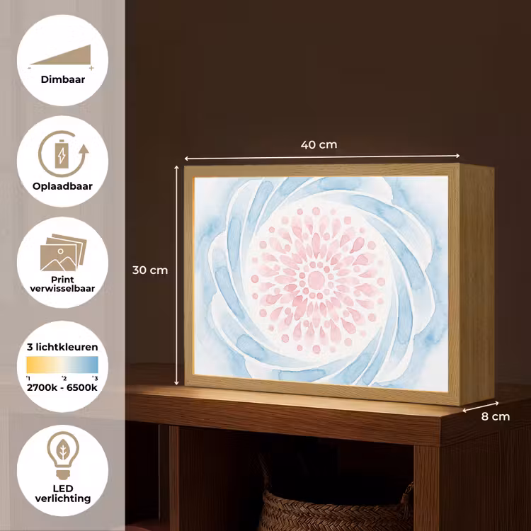 Abstract - Bloemvorm - Aquarel - Roze - Blauw Light Box met batterij (Wandlamp) middel -USP_websiteoverzichtNL