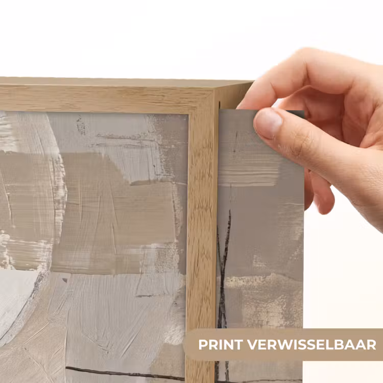 Abstract - Cirkel - Modern - Beige - Zwart - Minimalistisch Light Box met batterij (Wandlamp) middel -USP_websiteprintNL
