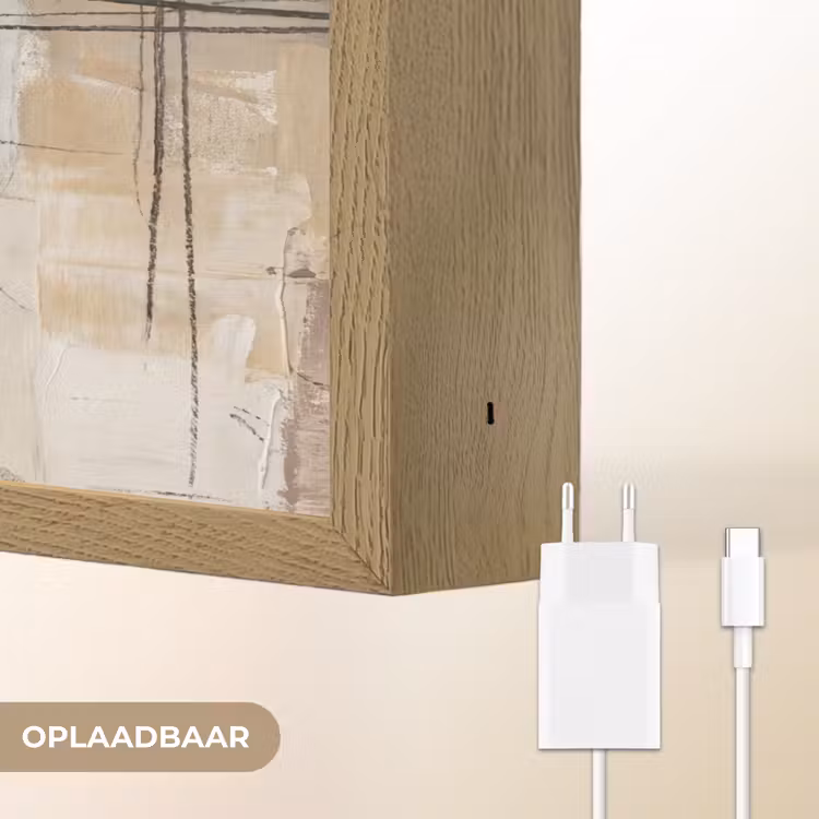 Abstract - Cirkel - Modern - Beige - Zwart - Minimalistisch Light Box met batterij (Wandlamp) middel -USP_websiteoplaadbaarNL