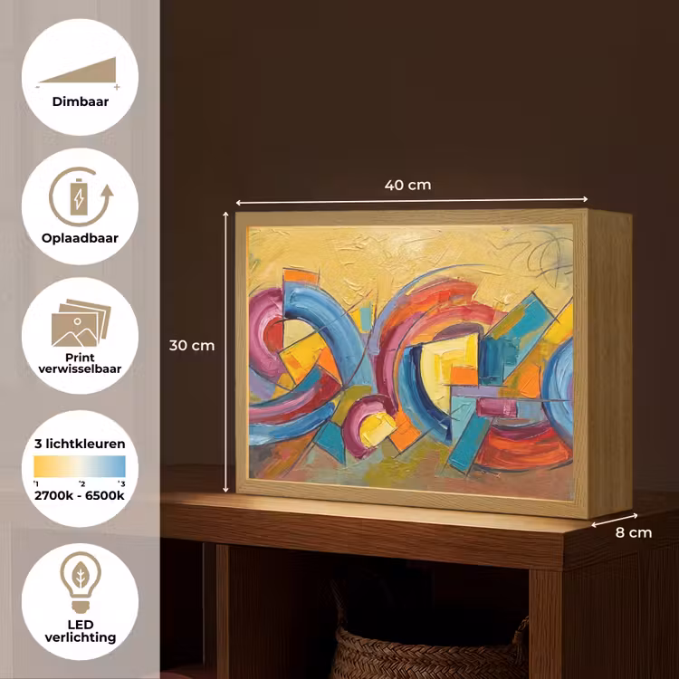 Abstract - Cirkels - Schilderij - Kleurrijk - Dynamisch Light Box met batterij (Wandlamp) middel -USP_websiteoverzichtNL
