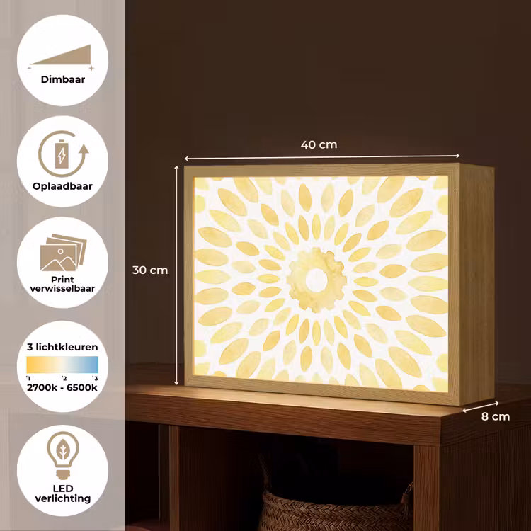 Abstract - Geometrisch - Stralend - Geel Light Box met batterij (Wandlamp) middel -USP_websiteoverzichtNL