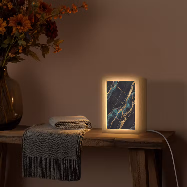 Abstract - Gouden lijnen - Kunst - Modern - Zwart Light Box met kabel (Wandlamp) klein -sfeer4