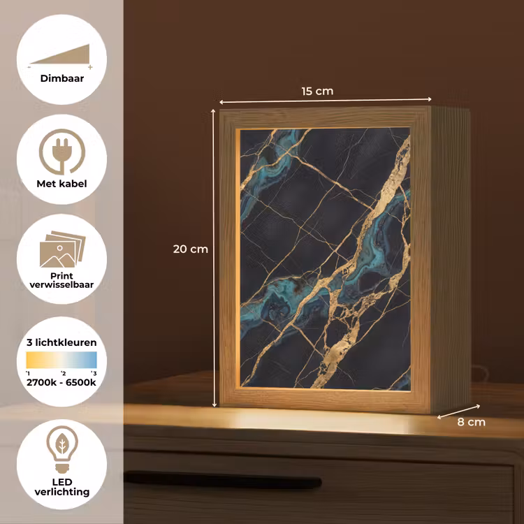 Abstract - Gouden lijnen - Kunst - Modern - Zwart Light Box met kabel (Wandlamp) klein -USP_websiteoverzichtNL