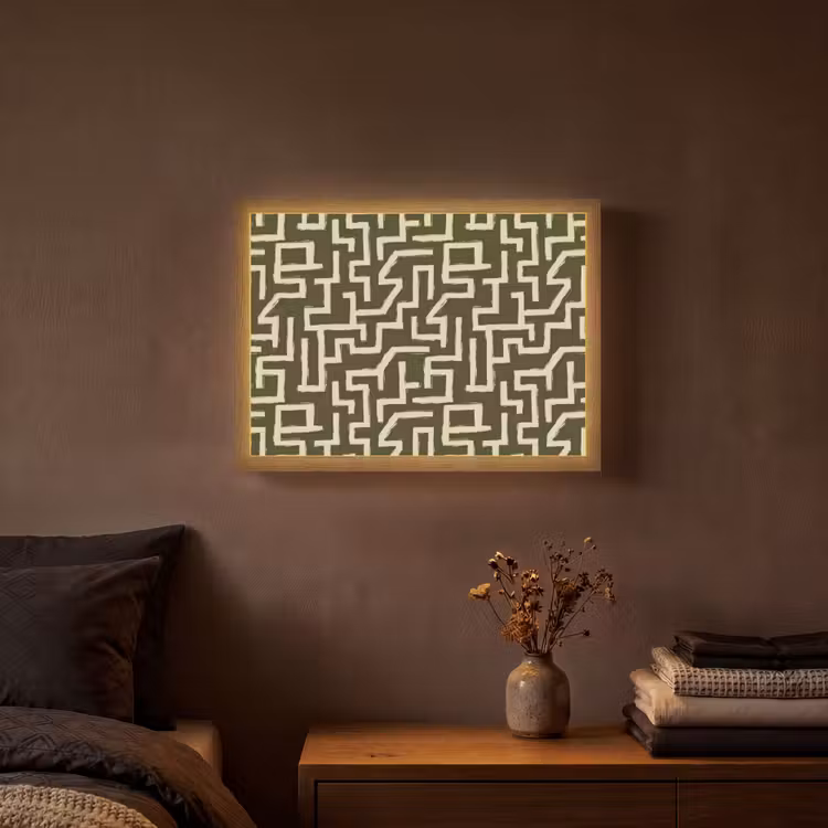 Abstract - Lijnen - Groen Light Box met batterij (Wandlamp) middel 907 -sfeer4