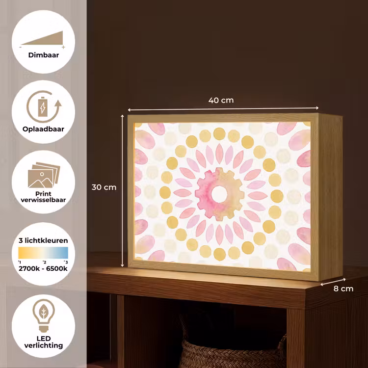 Abstract - Mandala - Kunst - Modern - Roze Light Box met batterij (Wandlamp) middel -USP_websiteoverzichtNL