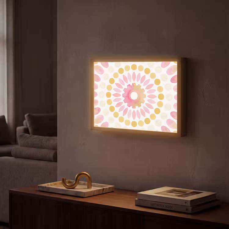 Abstract - Mandala - Kunst - Modern - Roze Light Box met batterij (Wandlamp) middel -sfeer1