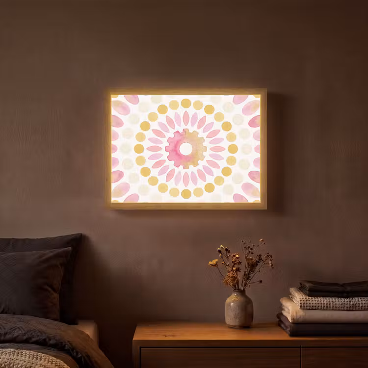 Abstract - Mandala - Kunst - Modern - Roze Light Box met batterij (Wandlamp) middel -sfeer4