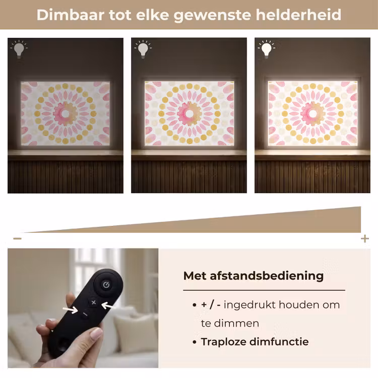 Abstract - Mandala - Kunst - Modern - Roze Light Box met batterij (Wandlamp) middel -USP_dimbaarNL