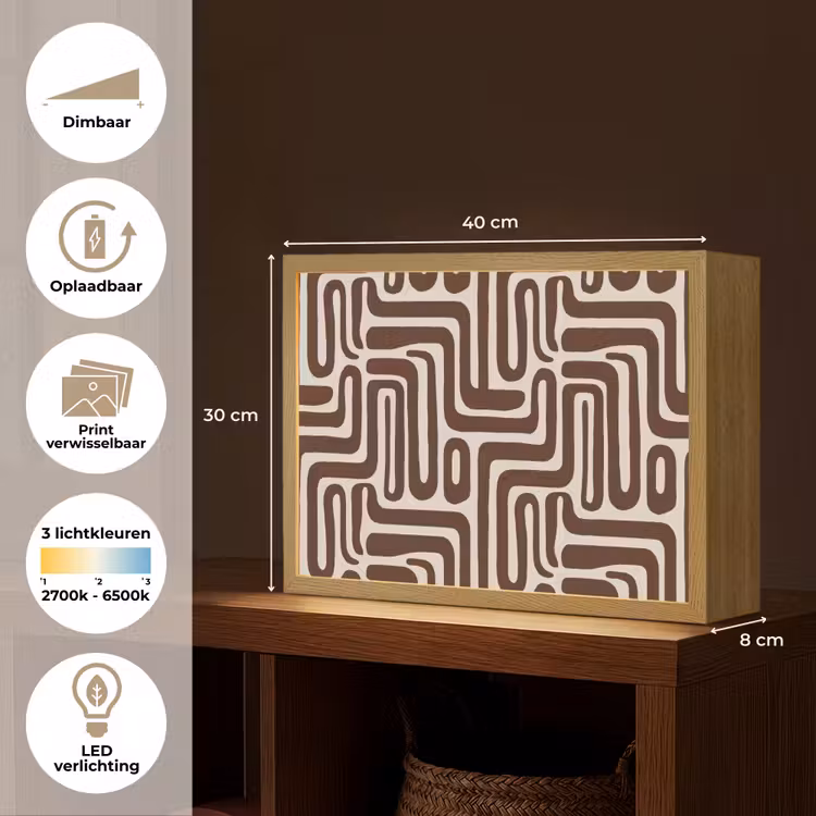 Abstract - Patroon - Bruin Light Box met batterij (Wandlamp) middel 907 -USP_websiteoverzichtNL