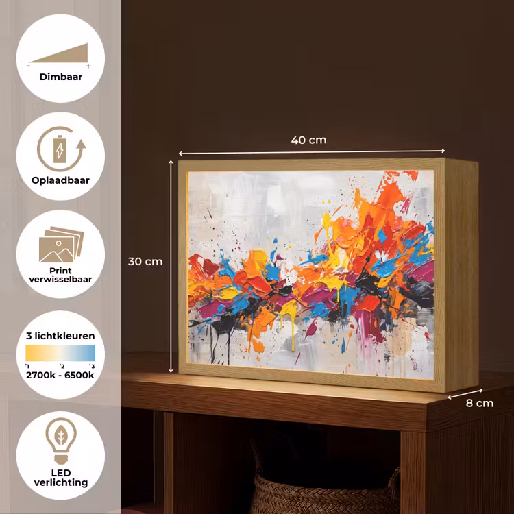 Abstract - Schilderij - Kleurrijk - Dynamisch Light Box met batterij (Wandlamp) middel -USP_websiteoverzichtNL
