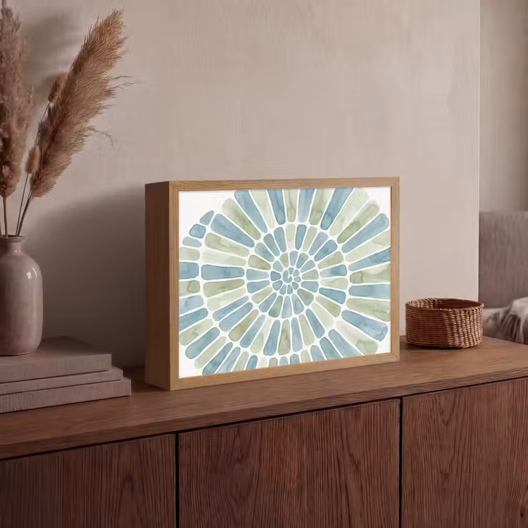 Abstract - Spiraal - Patroon - Modern - Blauw-Groen Light Box met batterij (Wandlamp) middel -sfeer2