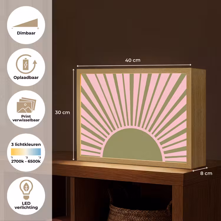 Abstract - Stralen - Grafisch - Roze - Groen Light Box met batterij (Wandlamp) middel -USP_websiteoverzichtNL