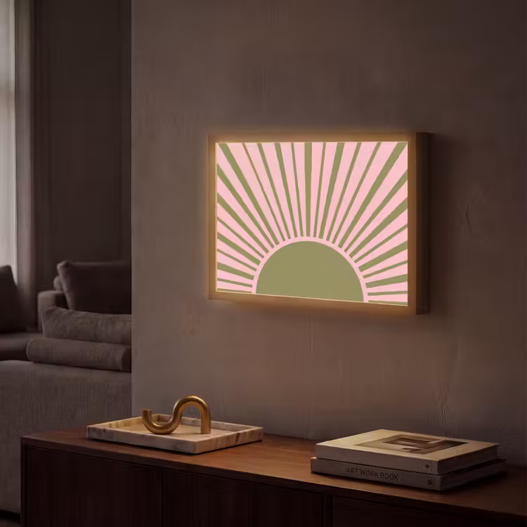 Abstract - Stralen - Grafisch - Roze - Groen Light Box met batterij (Wandlamp) middel -sfeer1