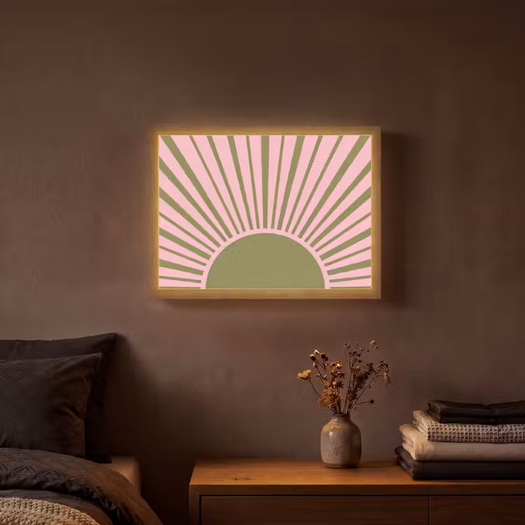 Abstract - Stralen - Grafisch - Roze - Groen Light Box met batterij (Wandlamp) middel -sfeer4