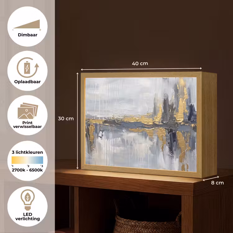 Abstract - Structuur - Goud - Grijs - Modern Light Box met batterij (Wandlamp) middel -USP_websiteoverzichtNL