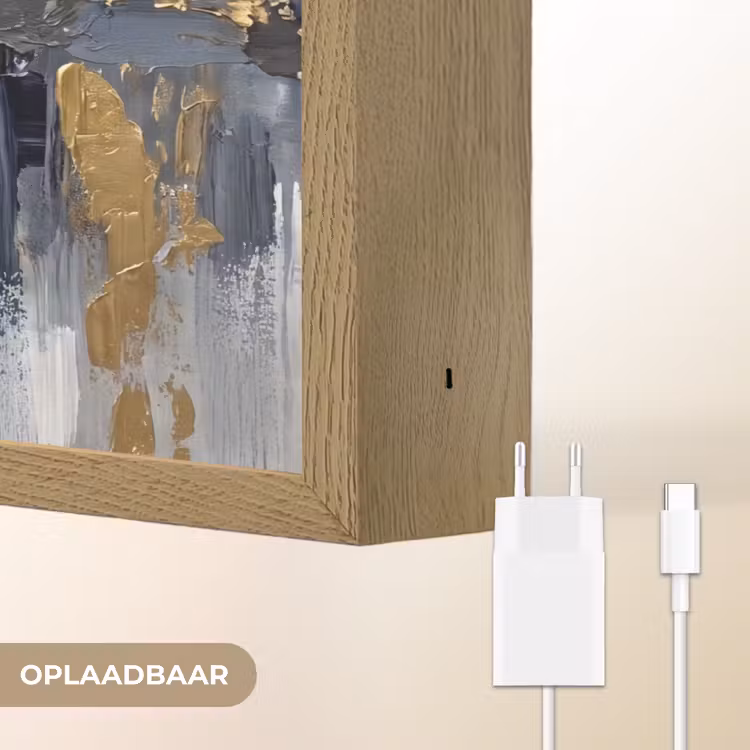 Abstract - Structuur - Goud - Grijs - Modern Light Box met batterij (Wandlamp) middel -USP_websiteoplaadbaarNL