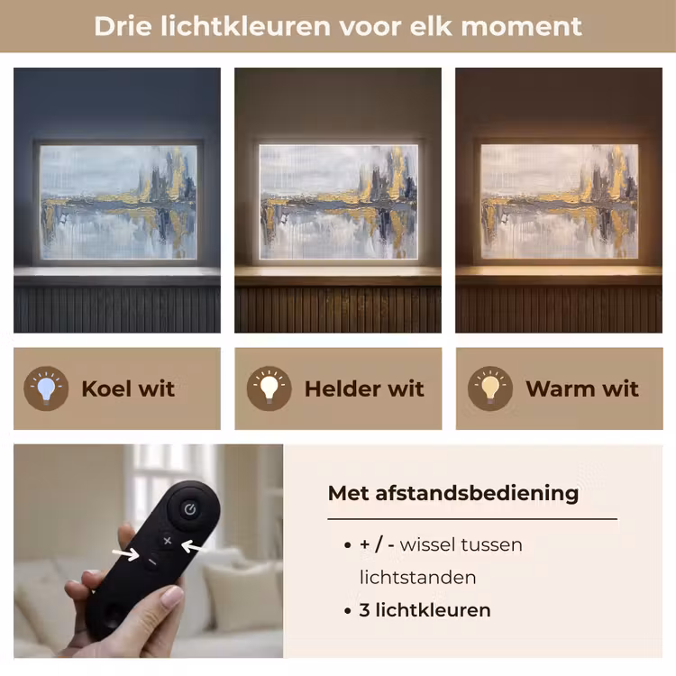Abstract - Structuur - Goud - Grijs - Modern Light Box met batterij (Wandlamp) middel -USP_lichtkleurNL