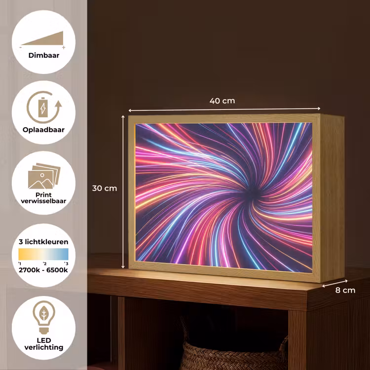 Abstract - Swirl - Futuristic - Neon Light Box met batterij (Wandlamp) middel -USP_websiteoverzichtNL