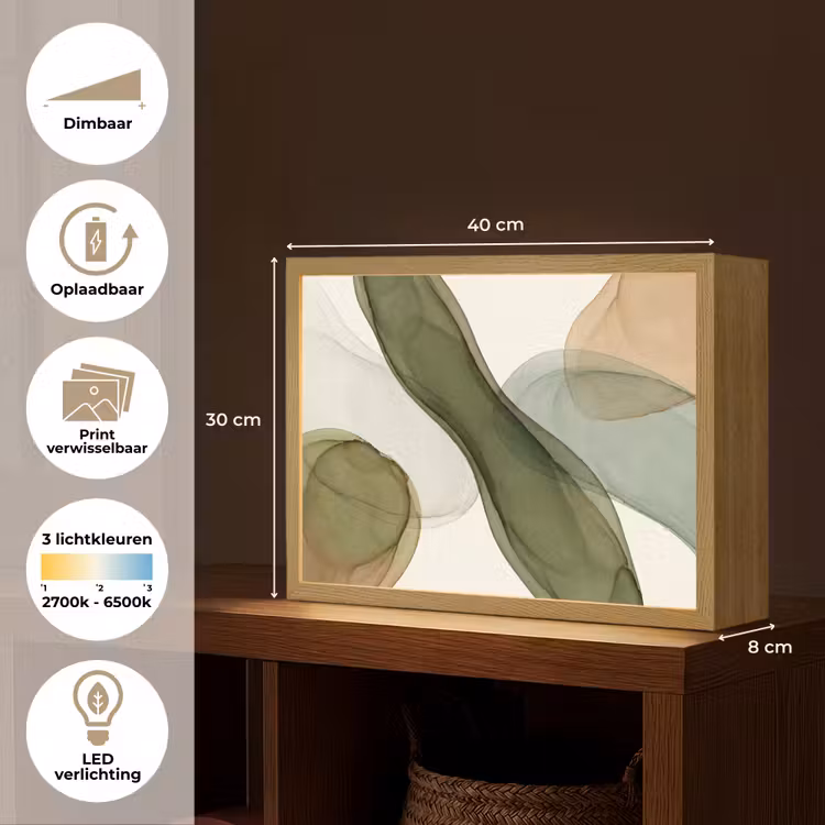 Abstract - Vormen - Modern - Kunst - Groen - Bruin Light Box met batterij (Wandlamp) middel -USP_websiteoverzichtNL