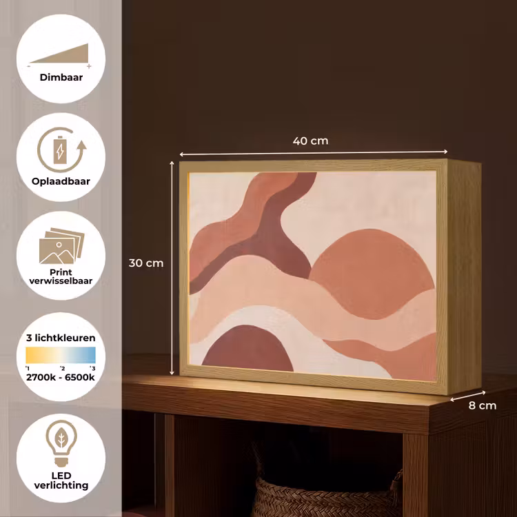 Abstract - Vormen - Organisch - Aardetinten - Modern Light Box met batterij (Wandlamp) middel -USP_websiteoverzichtNL