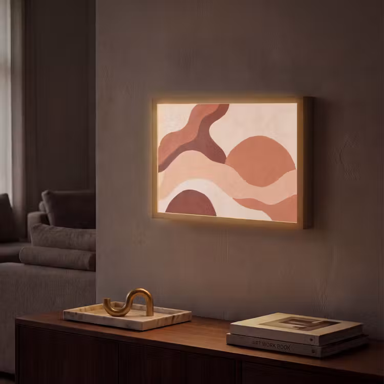 Abstract - Vormen - Organisch - Aardetinten - Modern Light Box met batterij (Wandlamp) middel -sfeer1
