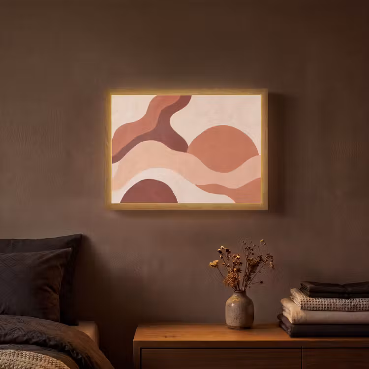 Abstract - Vormen - Organisch - Aardetinten - Modern Light Box met batterij (Wandlamp) middel -sfeer4