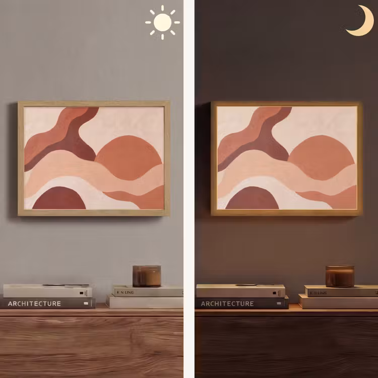 Abstract - Vormen - Organisch - Aardetinten - Modern Light Box met batterij (Wandlamp) middel -sfeer3