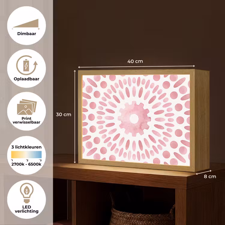 Abstract - Vormen - Patroon - Aquarel - Roze Light Box met batterij (Wandlamp) middel -USP_websiteoverzichtNL