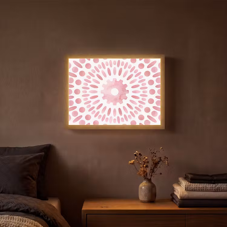 Abstract - Vormen - Patroon - Aquarel - Roze Light Box met batterij (Wandlamp) middel -sfeer4