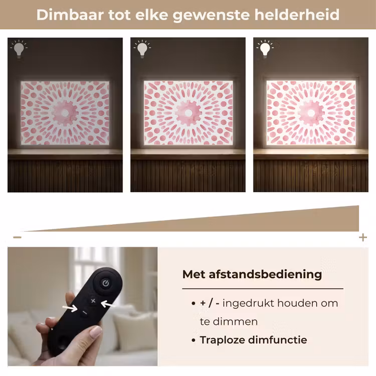 Abstract - Vormen - Patroon - Aquarel - Roze Light Box met batterij (Wandlamp) middel -USP_dimbaarNL