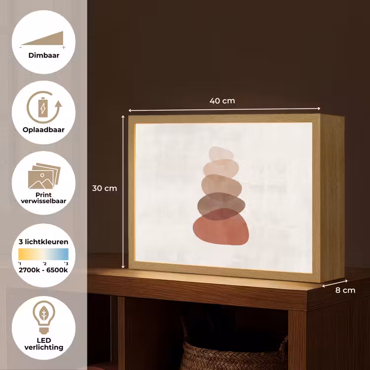 Abstractie - Gestapeld - Balans - Modern - Aardetinten Light Box met batterij (Wandlamp) middel -USP_websiteoverzichtNL
