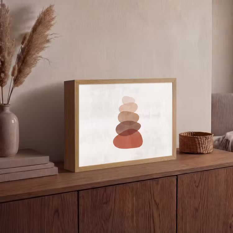 Abstractie - Gestapeld - Balans - Modern - Aardetinten Light Box met batterij (Wandlamp) middel -sfeer2