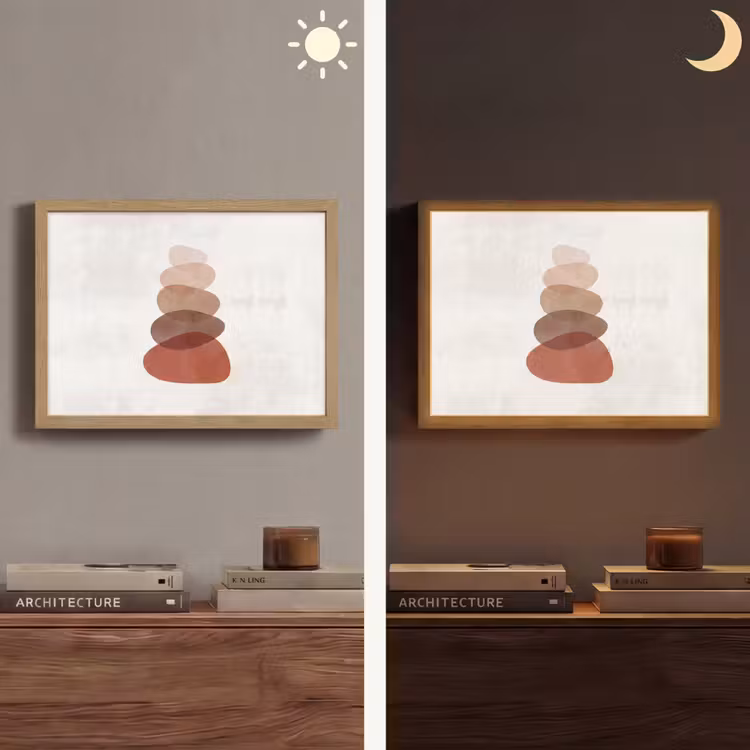 Abstractie - Gestapeld - Balans - Modern - Aardetinten Light Box met batterij (Wandlamp) middel -sfeer3