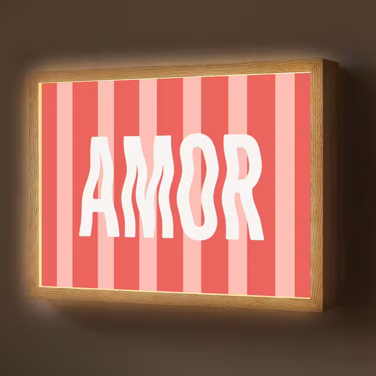 Amor - Strepen - Rood - Roze Light Box met batterij (Wandlamp) middel -z3d_website