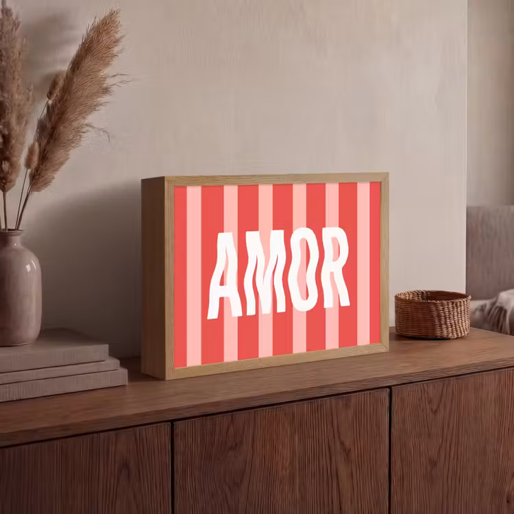 Amor - Strepen - Rood - Roze Light Box met batterij (Wandlamp) middel -sfeer2