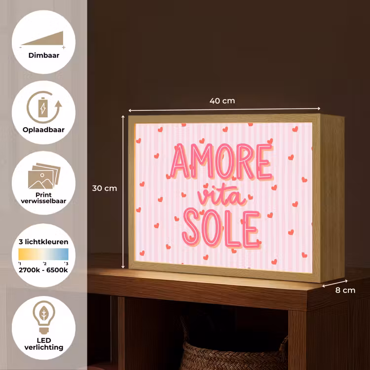 Amore vita sole - Roze - Hartjes Light Box met batterij (Wandlamp) middel -USP_websiteoverzichtNL